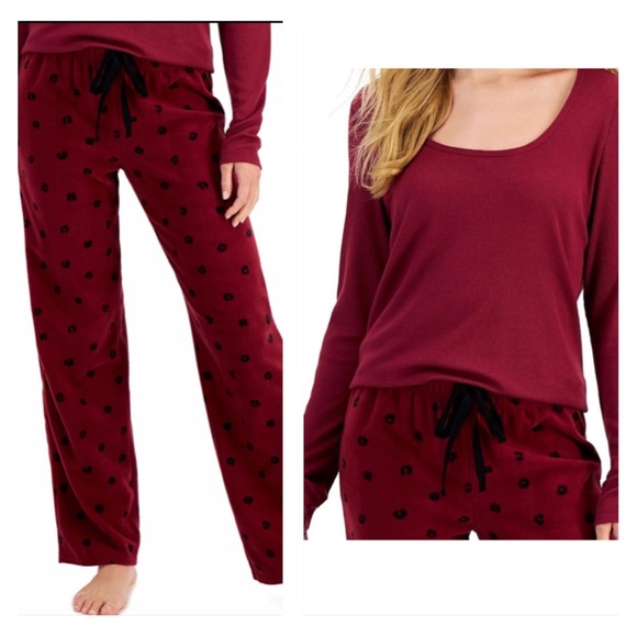 Jenni Other - JENNI LONG-SLEEVE WAFFLE TOP & FLEECE BOTTOMS PAJAMA SET SIZE XXL
